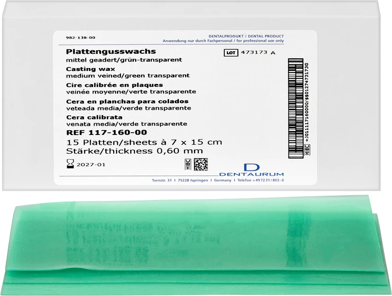 Plattenwachs  Packung  15 Stück Standard, grün, mittel geadert, 0,6 mm