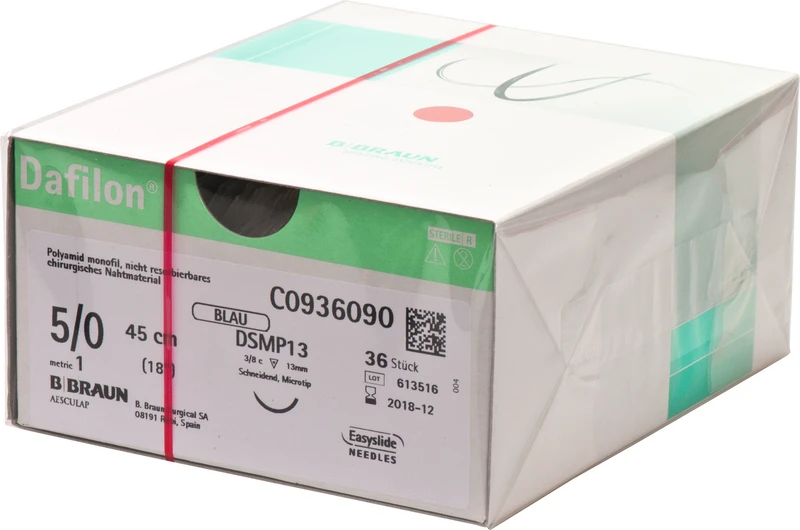 Dafilon®  Packung  36 Stück blau, 45 cm, DSMP13, 3\8 Kreis, schneidend, Mikropräzision, 13 mm, USP 5\0