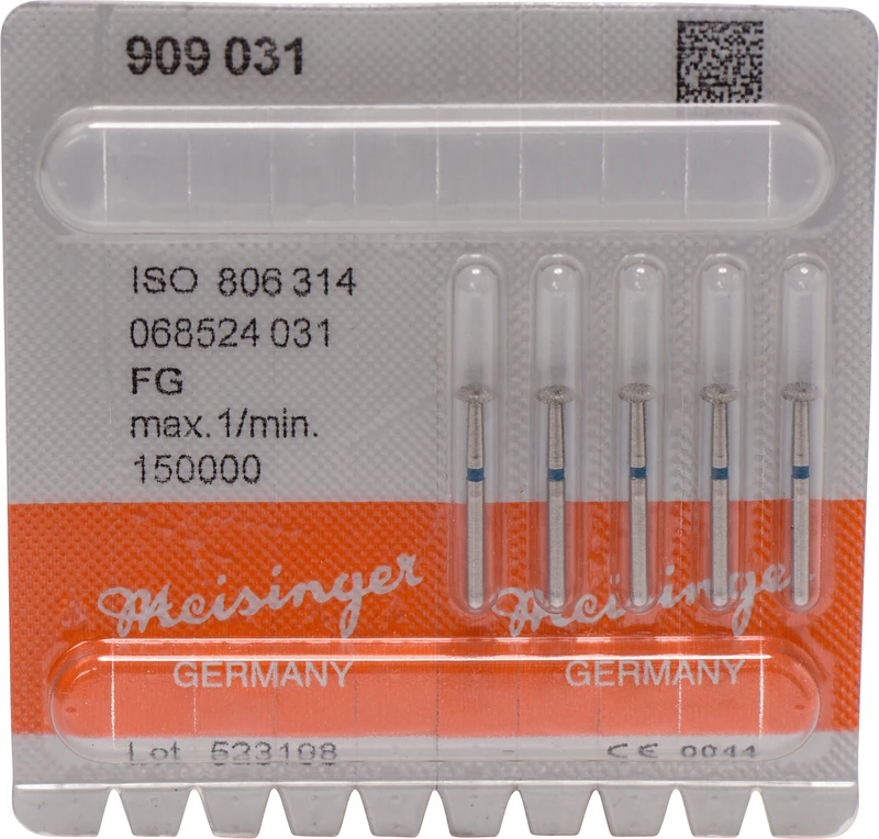 Diamanten 909  Packung  5 Stück blau mittel, FG, Figur 068 Rad, 0,8 mm, ISO 031