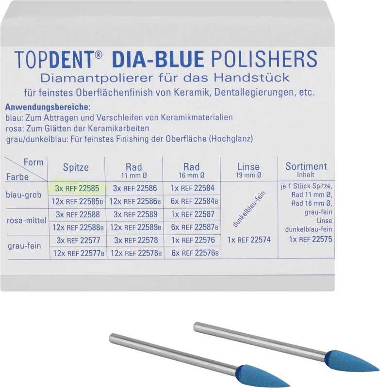 TOPDENT DIA-BLUE-Polierer  Packung  3 Stück HP, blau grob, Spitze 4 x 13 mm