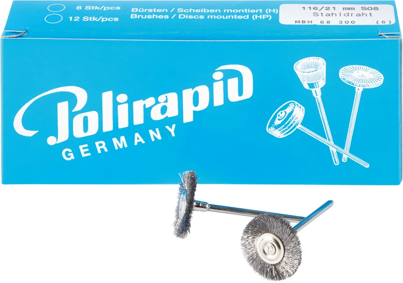 Miniaturbürsten Draht  Packung  6 Stück HP, Stahldraht, Ø 21 mm, Draht: 0,08 mm