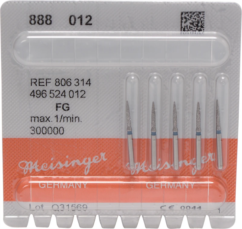 Diamanten 888  Packung  5 Stück blau mittel, FG, Figur 496 Flamme, 8 mm, ISO 012