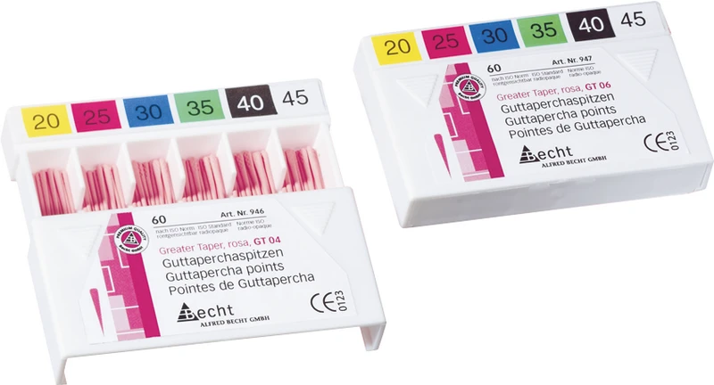 Guttaperchaspitzen rosa Greater Taper  Packung  60 Stück Taper.04, ISO 015