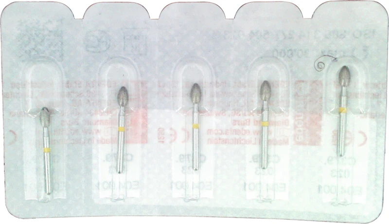 Omni Diamanten 379  Packung  5 Stück gelb superfein, FG, Figur 277 Eiform, 4,5 mm, ISO 023