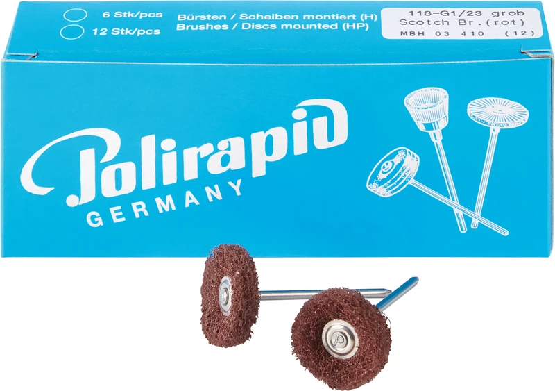 Miniaturbürsten 3M Scotch-Brite  Packung  12 Stück rot grob, HP, 1 Scheibe 3M Scotch-Brite, K: 280-320, Ø 23 mm