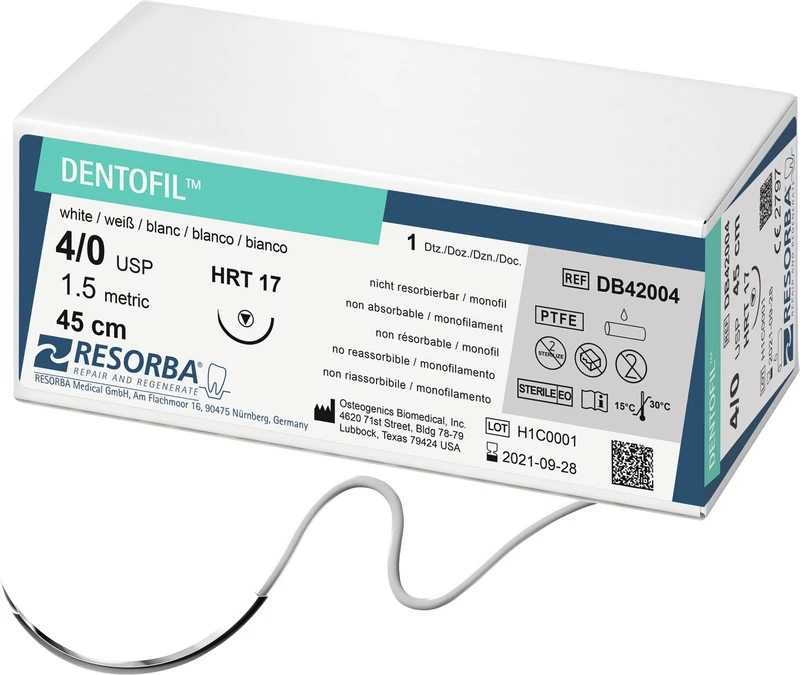 DENTOFIL  Packung  12 Stück weiß, 45 cm, HRT17, 1\2 Kreis, schneidender Rundkörper, 17 mm, USP 4\0