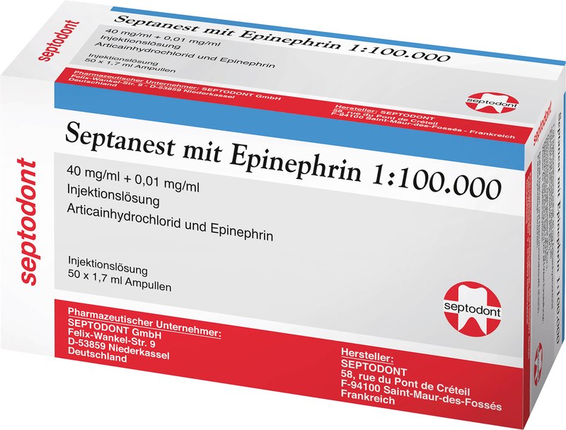 Septanest mit Epinephrin   Packung  50 x 1,7 ml 1:100.000