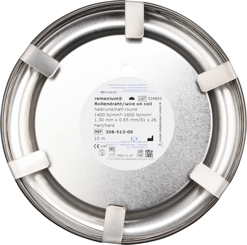 remanium® Draht  Rolle  halbrund, hart, Ø 1,30 x 0,65 mm