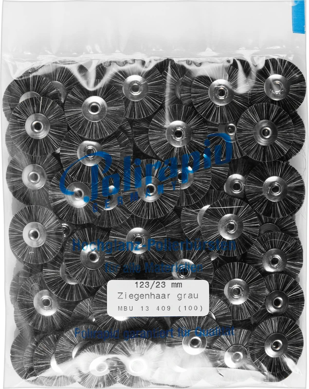 Miniaturbürsten Ziegenhaar  Packung  100 Stück unmontiert, grau sehr weich, Ziegenhaar, Ø 23 mm