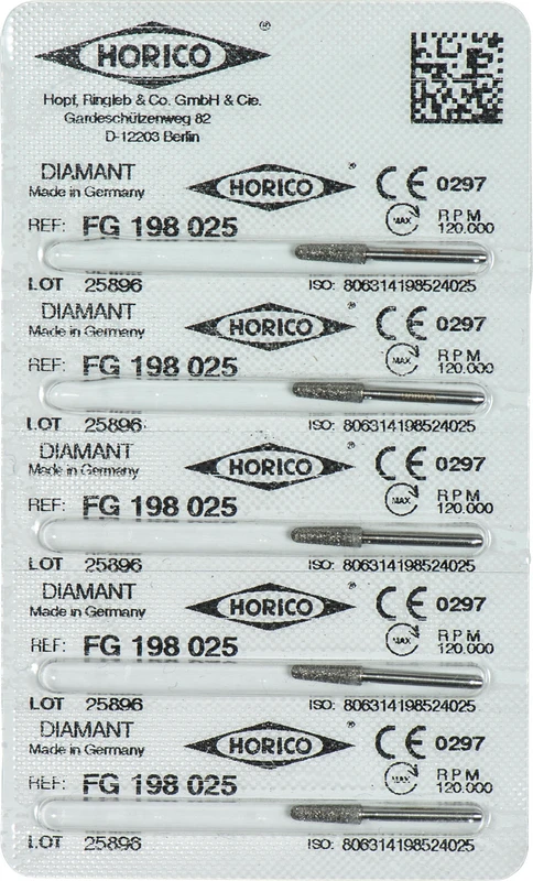 Diamantschleifer 198  Packung  5 Stück FG, Figur 198, 8 mm, ISO 025
