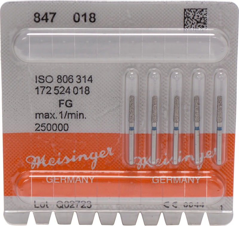 Diamanten 847  Packung  5 Stück blau mittel, FG, Figur 172 Konus Kante scharf, 8 mm, ISO 018