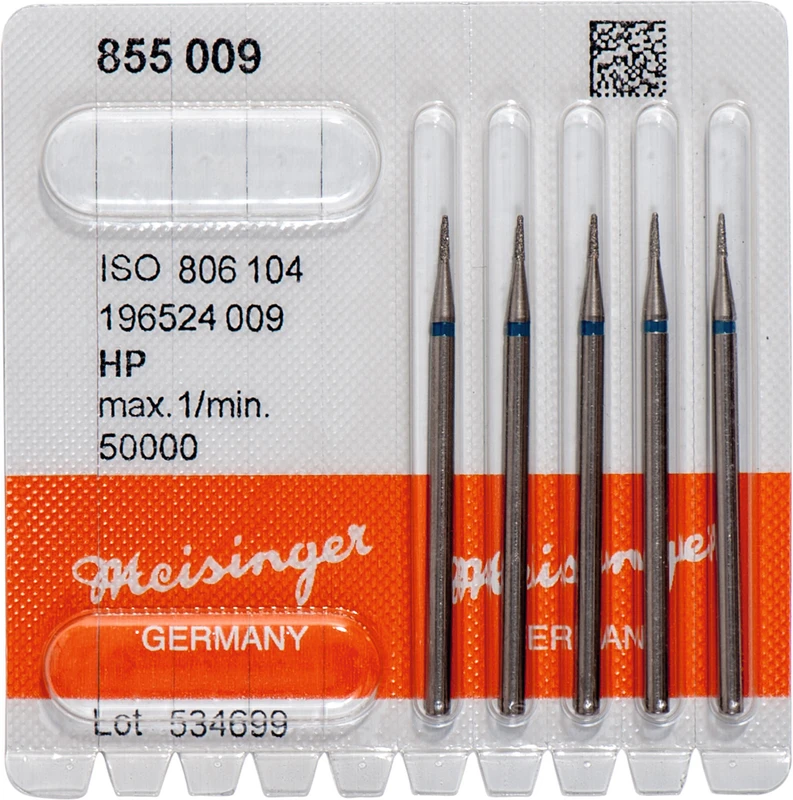 Diamanten 855  Packung  5 Stück blau mittel, HP, Figur 196 konisch rund, 4 mm, ISO 009