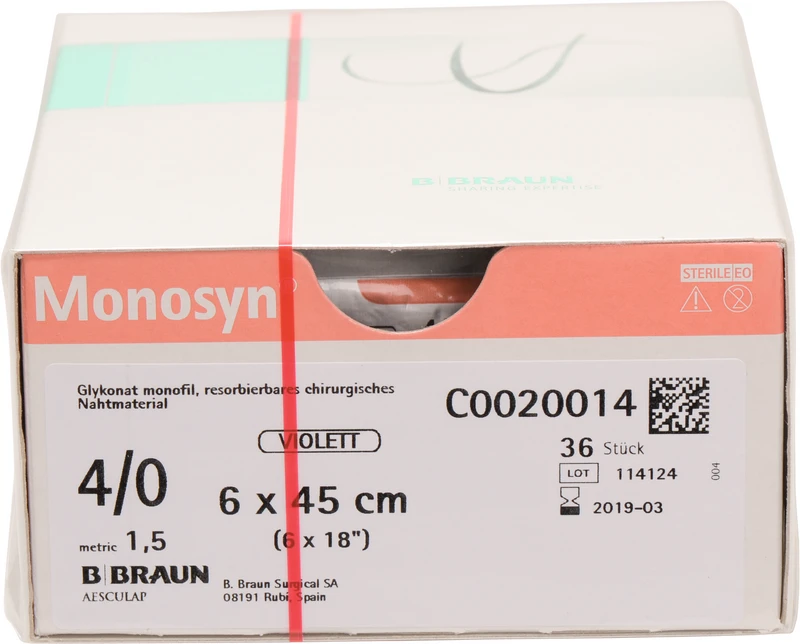 Monosyn®  Packung  36 Stück violett, 6 x 45 cm, PRECUT, USP 4\0
