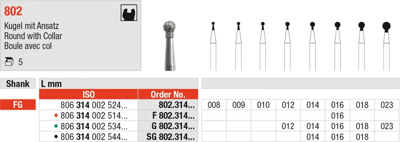 Diamanten 802  Packung  5 Stück schwarz supergrob, FG, Figur 002 Kugel mit Ansatz, ISO 014