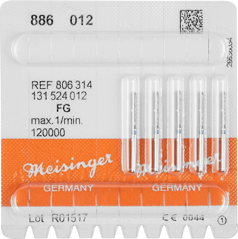 Diamanten 886  Packung  5 Stück blau mittel, FG, Figur 131 Zylinder spitz, 10 mm, ISO 012