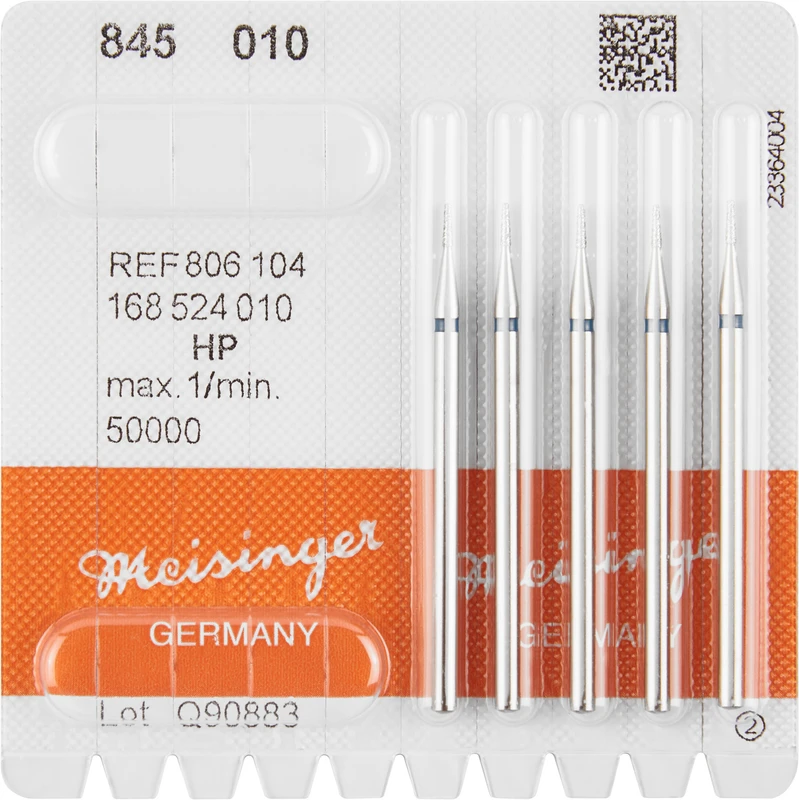 Diamanten 845  Packung  5 Stück blau mittel, HP, Figur 168 konisch, Kante scharf, 4 mm, ISO 010