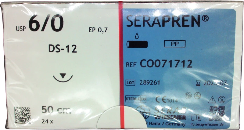 SERAPREN®   Packung  24 Stück blau, 50 cm, DS-12, 3\8 Kreis, schneidender Nadelkörper, 12 mm, USP 6\0