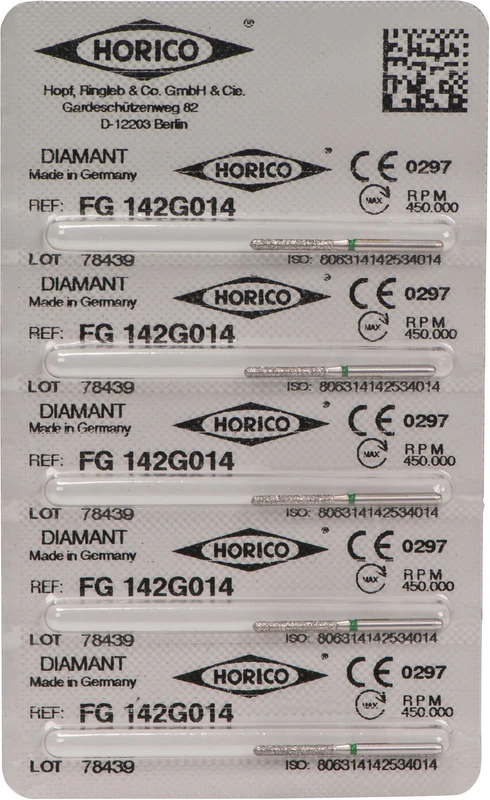 Diamantschleifer 142  Packung  5 Stück grün grob, FG, Figur 142, 10 mm, ISO 014
