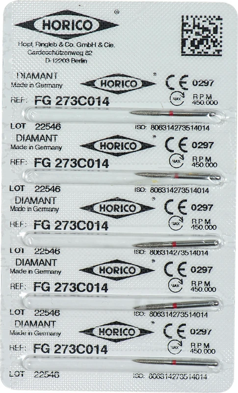 Diamantschleifer 273  Packung  5 Stück rot fein, FG, Figur 273, 8 mm, ISO 014