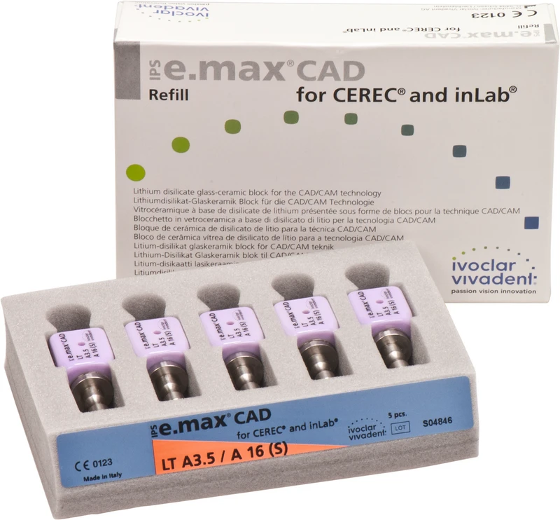 IPS e.max CAD Abutment Solutions for CEREC\inLab  Packung  5 Stück A-D, Gr. A16S, A3,5 LT