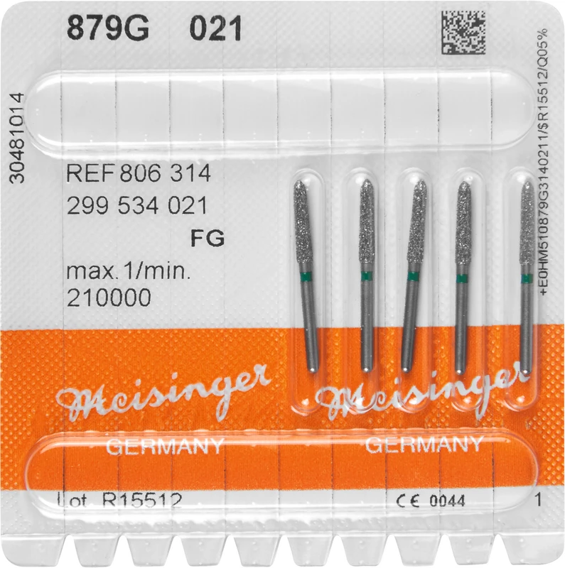 Diamanten 879  Packung  5 Stück grün grob, FG, Figur 299 Torpedo konisch, 10 mm, ISO 021