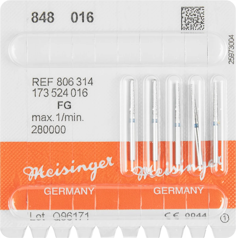 Diamanten 848  Packung  5 Stück blau mittel, FG, Figur 173 Konus Kante scharf, 10 mm, ISO 016