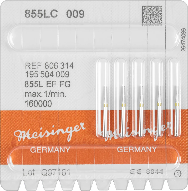 Diamanten 855  Packung  5 Stück gelb extra fein, FG, Figur 195 Konus rund, 3 mm, ISO 009