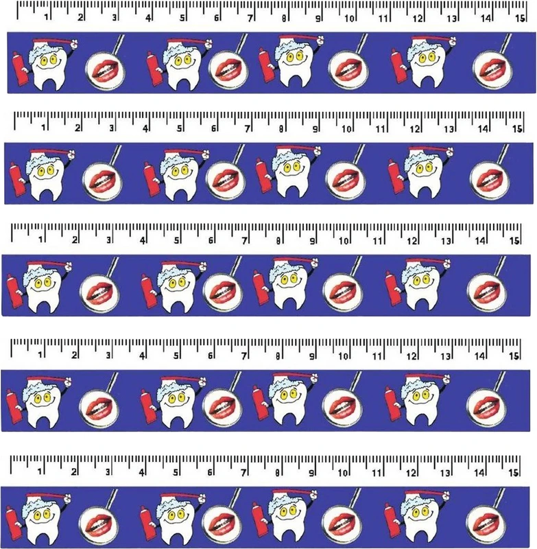 Lineale  Displaybox  60 Stück mit Mundspiegel- und Zahnmotiven, 15 cm, blau