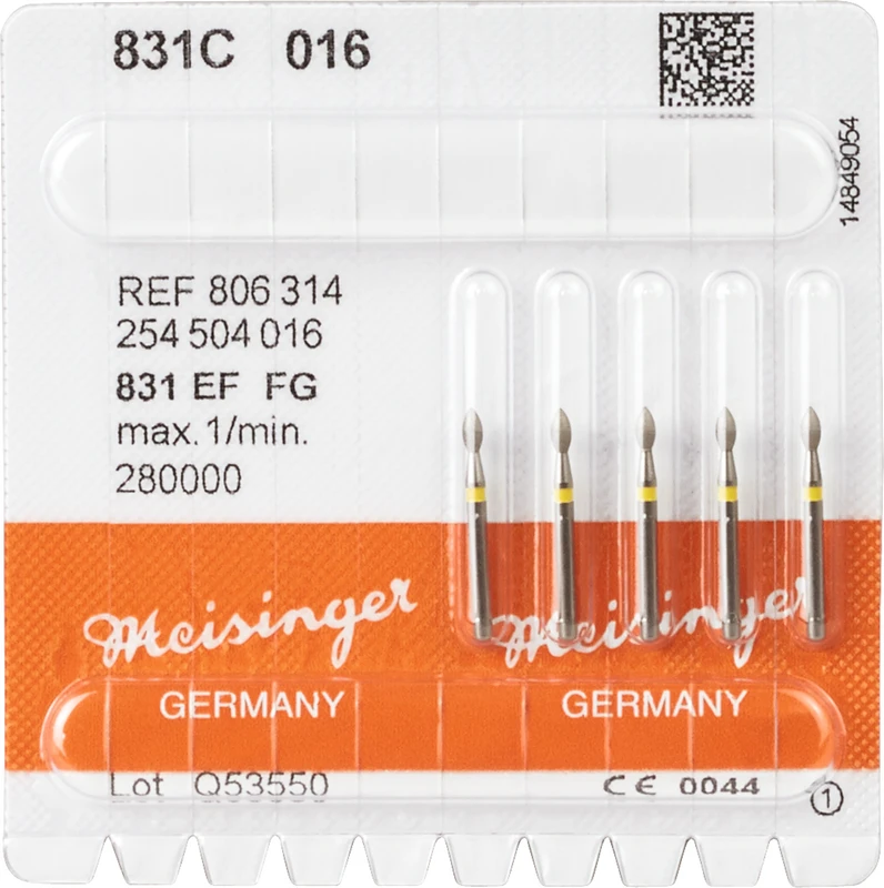 Diamanten 831  Packung  5 Stück gelb extra fein, FG, Figur 254 Birne, 3,5 mm, ISO 016