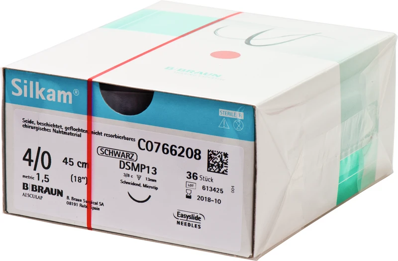 Silkam®  Packung  36 Stück schwarz, 45 cm, DSMP13, 3\8 Kreis, schneidend, Mikropräzision, 13 mm, USP 4\0