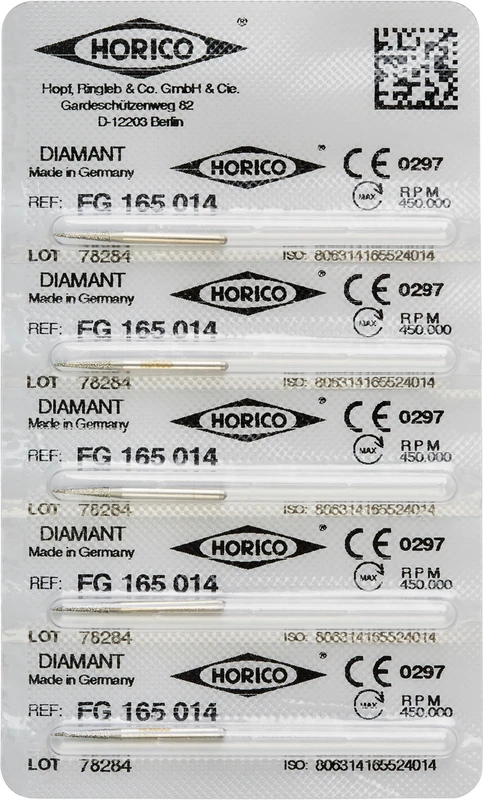 Diamantschleifer 165  Packung  5 Stück FG, Figur 165, 8 mm, ISO 014