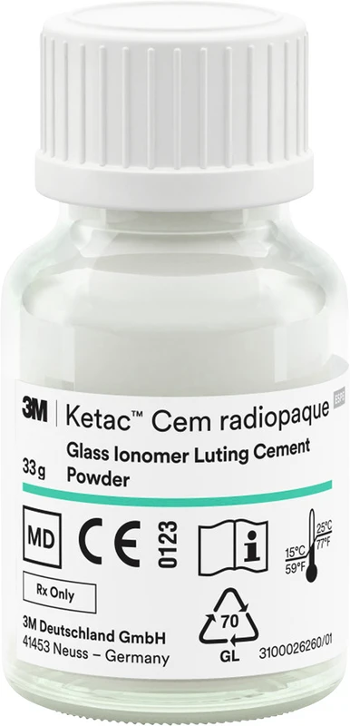 Ketac Cem radiopaque  Großpackung  3 x 33 g Pulver, 3 x 12 ml Flüssigkeit, 1 Anmischblock