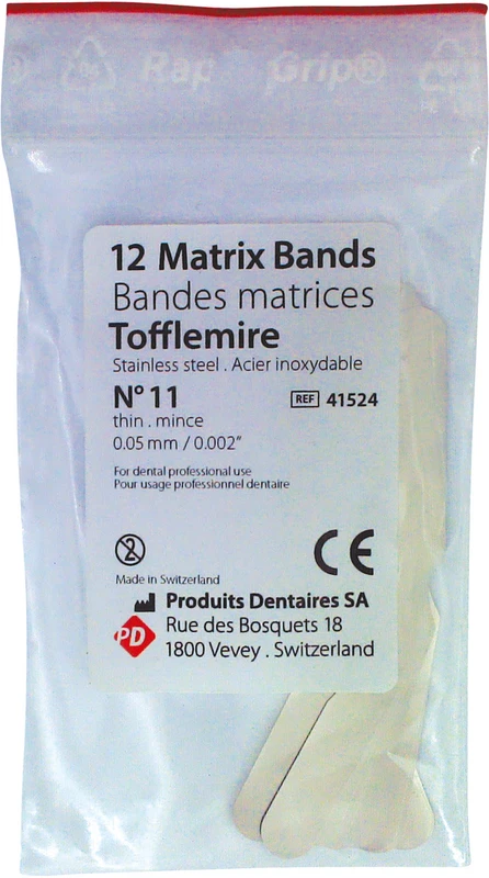 Matrizen nach Tofflemire  Packung  12 Stück Typ 11, Stärke 0,05 mm, für Erwachsene