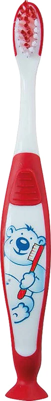 Kinderzahnbürste mit Saugfuss  Packung  12 Stück Bär, rot