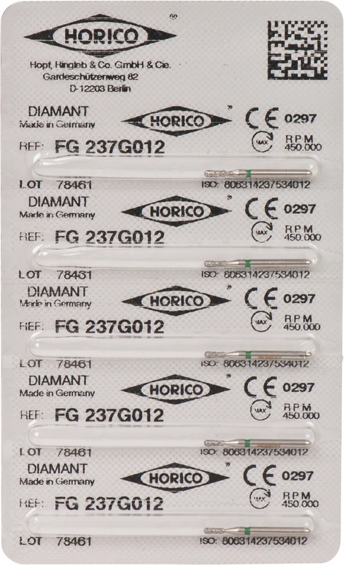 Diamantschleifer 237  Packung  5 Stück grün grob, FG, Figur 237, 3 mm, ISO 012