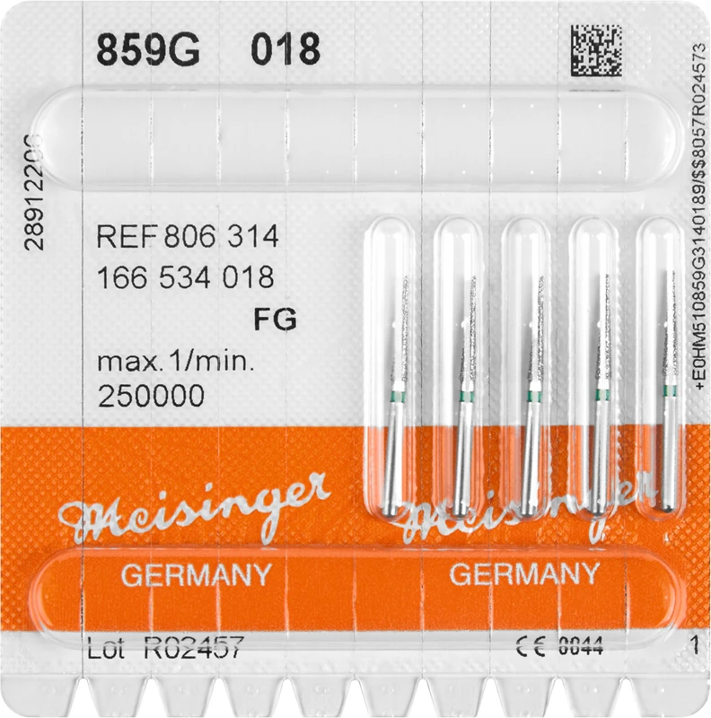 Diamanten 859  Packung  5 Stück grün grob, FG, Figur 166 kon. spitz, 10 mm, ISO 018