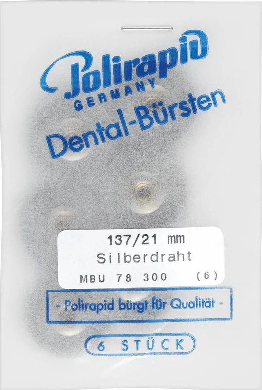 Miniaturbürsten Draht  Packung  6 Stück unmontiert, Silberdraht, Ø 21 mm, Draht: 0,08 mm