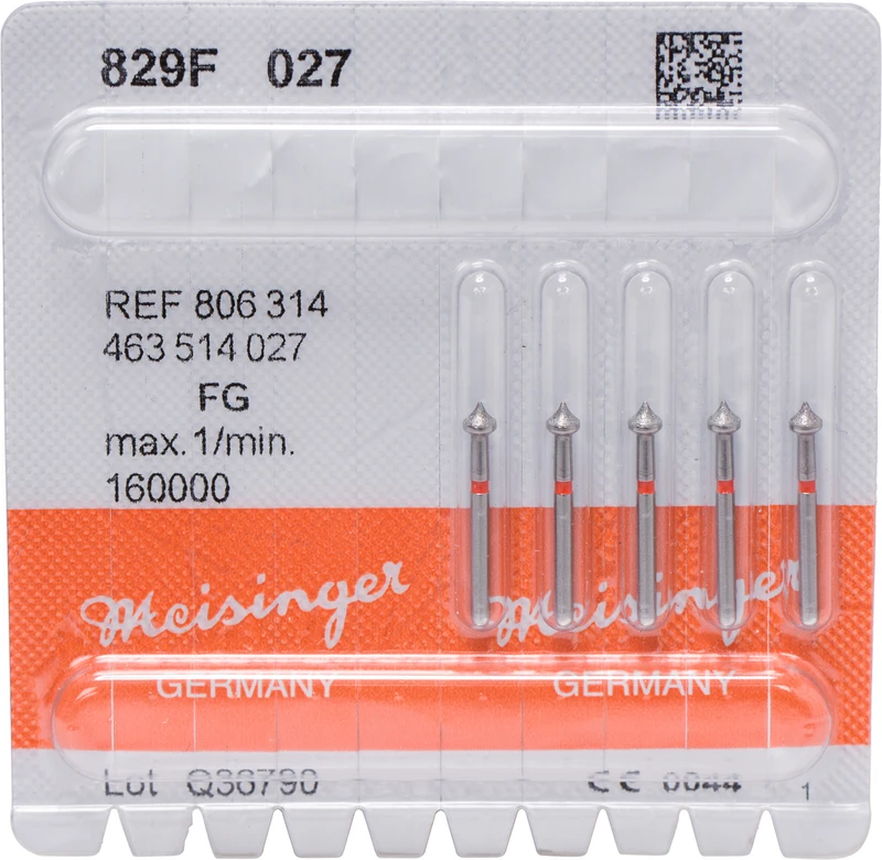 Diamanten 829  Packung  5 Stück rot fein, FG, Figur 463 Kavitätenabschräger, 1,6 mm, ISO 027