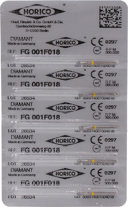 Diamantschleifer 001  Packung  5 Stück gelb x-fein, FG, Figur 001, ISO 018