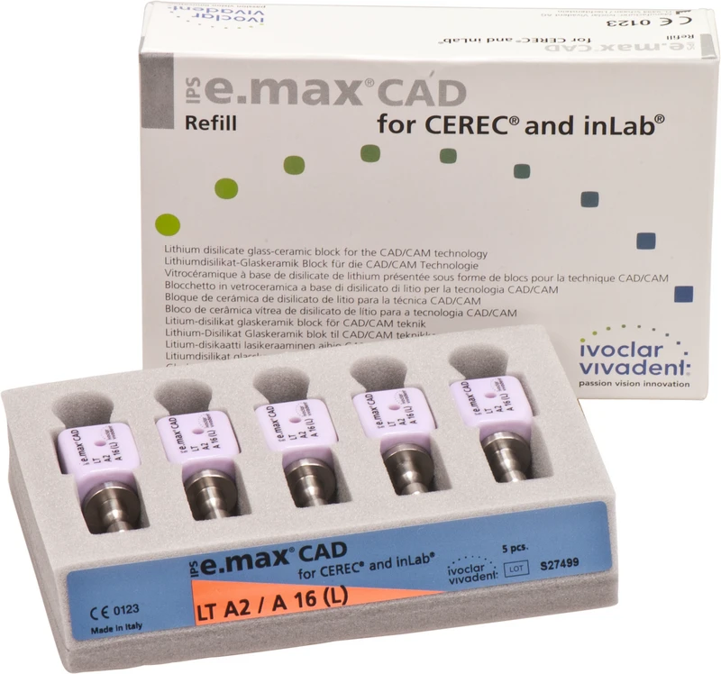 IPS e.max CAD Abutment Solutions for CEREC\inLab  Packung  5 Stück A-D, Gr. A16L, A2 LT