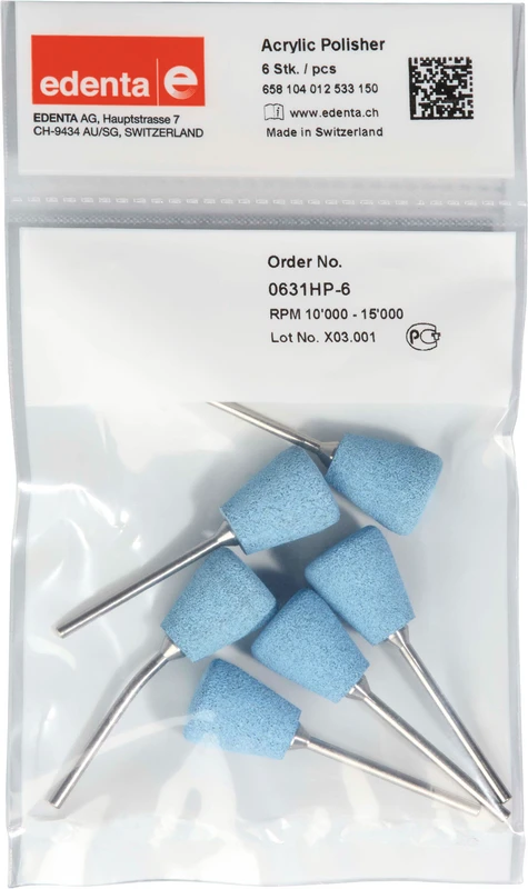 Acrylic Polisher  Packung  6 Stück blau, HP, Figur 012, 18 mm, ISO 150