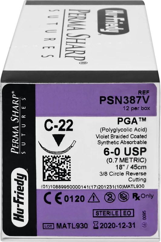 Perma Sharp PGA  Packung  12 Stück violett, 45 cm, C-22, 3\8 Kreis, schneidend, Rückstich, 16,2 mm, USP 6\0