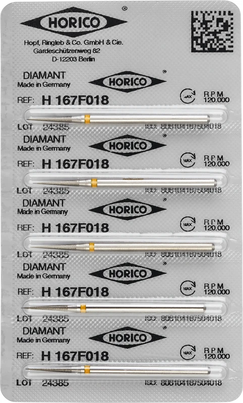 Diamantschleifer H 167  Packung  5 Stück gelb extra-fein, HP, Figur 167, 11,5 mm, ISO 018