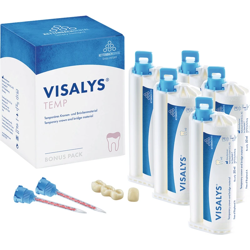 Visalys® Temp  Bonus pack  5 x 50 ml Kartusche A2, 15 Mischkanülen blau-orange