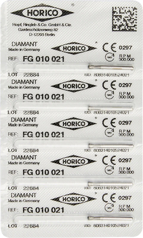 Diamantschleifer 010  Packung  5 Stück FG, Figur 010, 1,6 mm, ISO 021