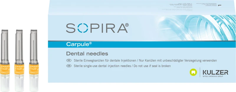 SOPIRA® Carpule® Kanülen  Refill Packung  100 Stück für 27G, 25 mm, langer Anschliff, orange, Typ Injektion Periapikalisch
