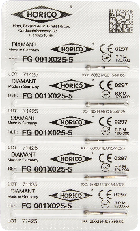 Diamantschleifer 001  Packung  5 Stück schwarz x-grob, FG, Figur 001, schwarz ISO 025