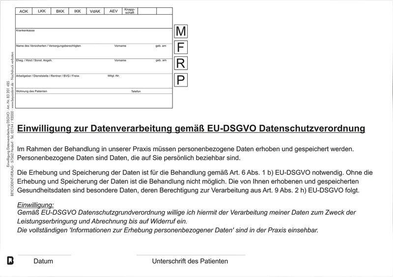 Einwilligung Datenverarbeitung  Packung  100 Stück