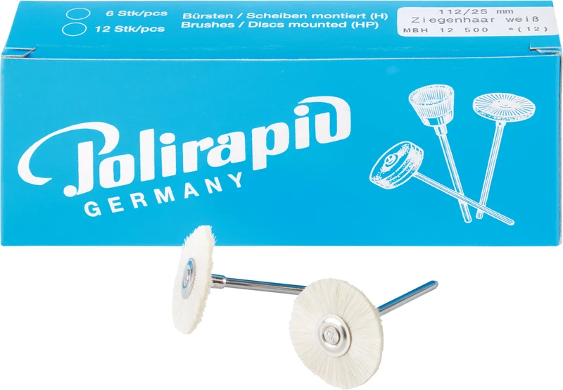 Miniaturbürsten Ziegenhaar  Packung  12 Stück HP, weiß sehr weich, Ziegenhaar, Ø 25 mm