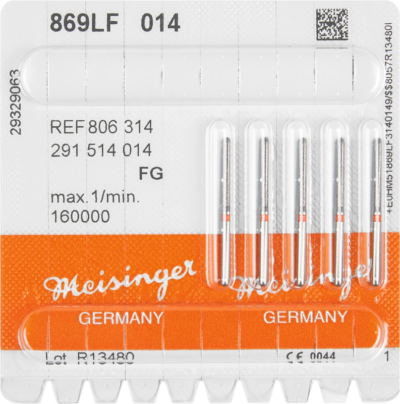 Diamanten 869  Packung  5 Stück rot fein, FG, Figur 291 Torpedo, 12 mm, ISO 014